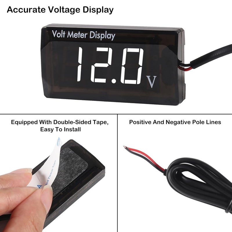 XIITIA DC 12V Car Digital Voltmeter LED Display DC 5-28V Voltage Volt Meter Waterproof Gauge for Car Motorcycle (White) - Image 4